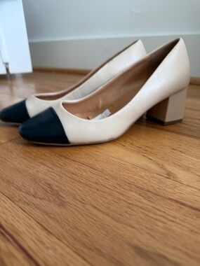 J. Crew Cap-Toe Heel in Cream and Black